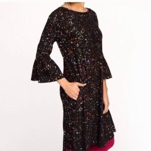 Agnes & Dora Women’s Black Sprinkle Confetti Splash Bell Sleeve Jersey Dress S